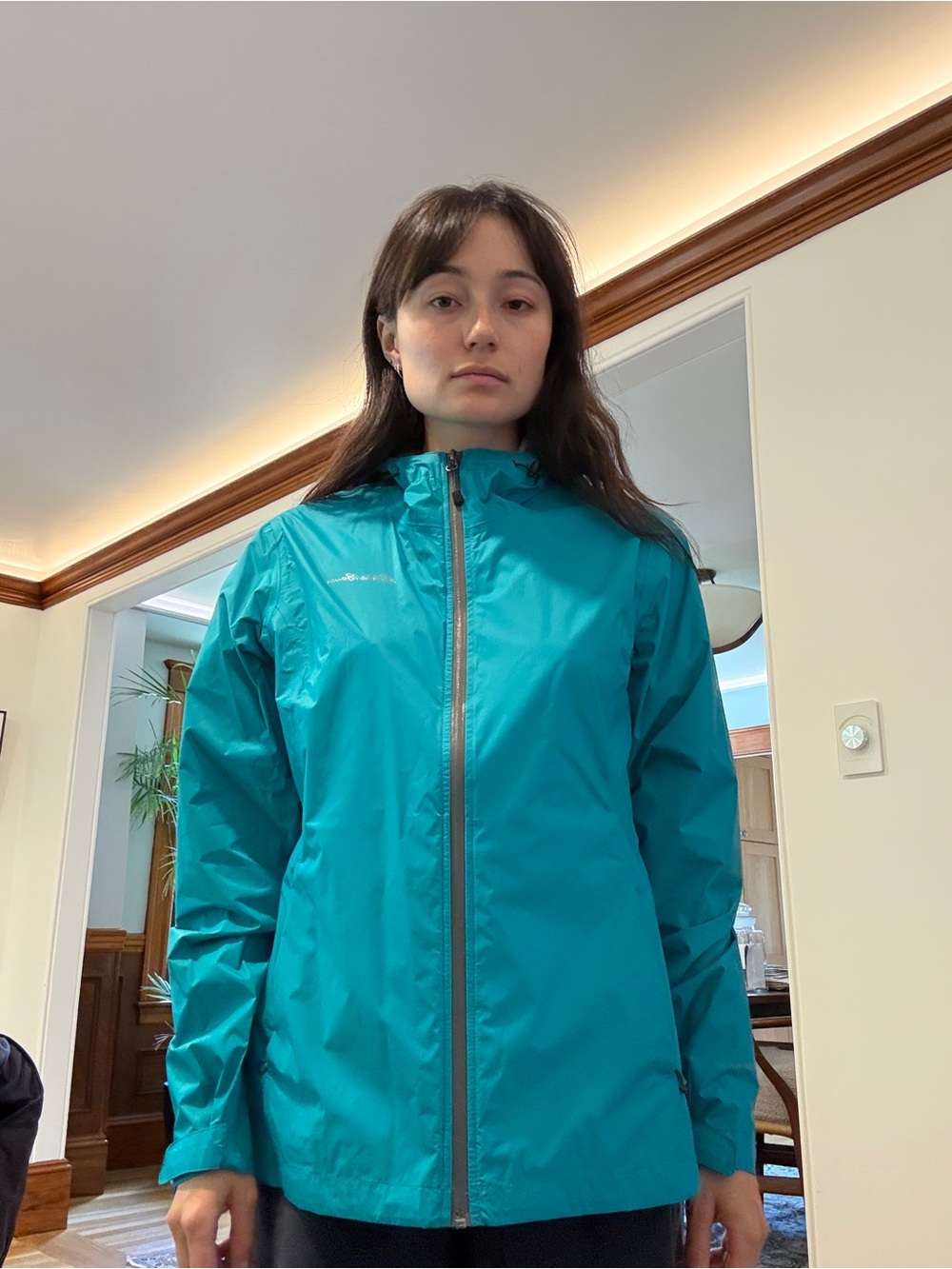 Eddie Bauer Teal Women's Lightweight Packable rain Jacket